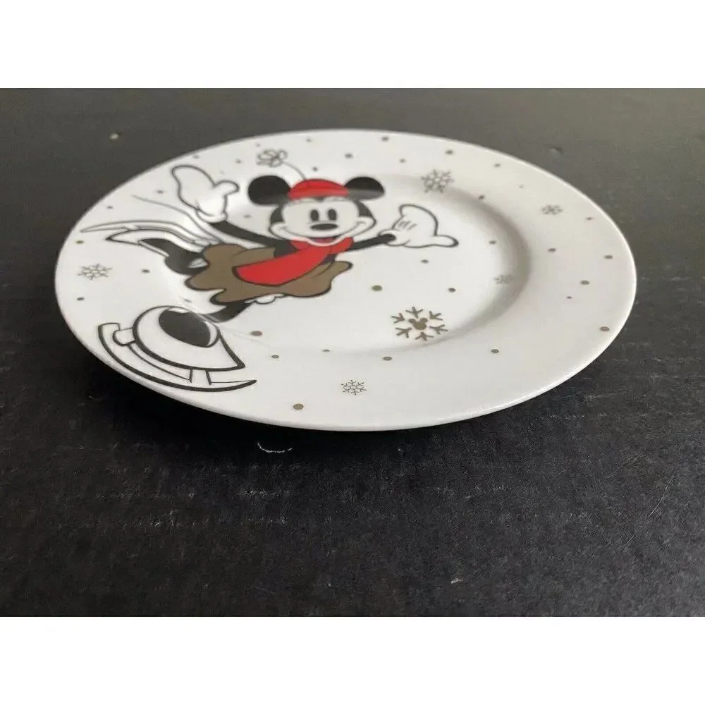 Disney Minnie Mouse Christmas Salad Plate Ice Skating Joy Holiday Snowflakes NEW